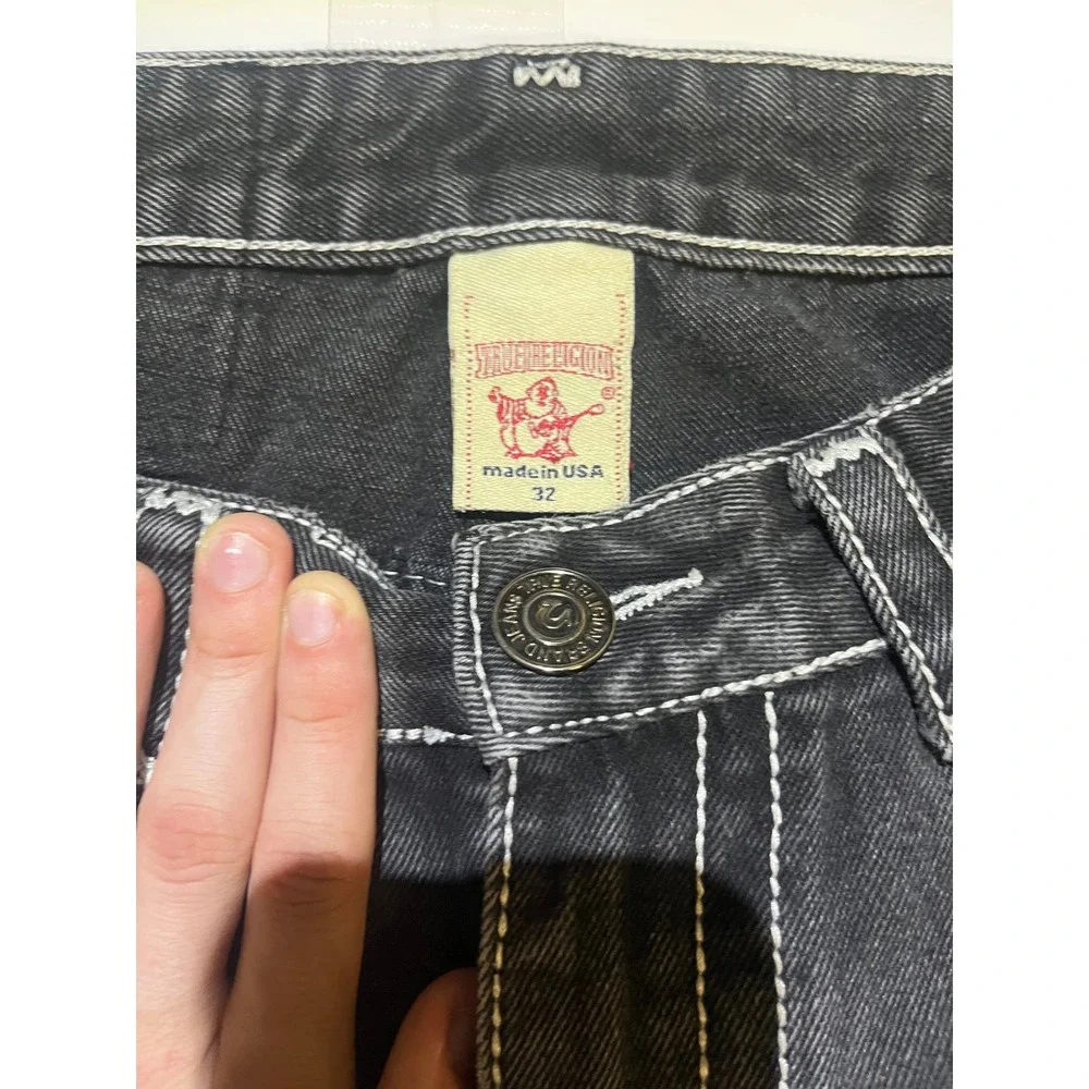 True Religion Joey Super T Jeans Mens 32x33 Black White Contrast Stitch USA Made